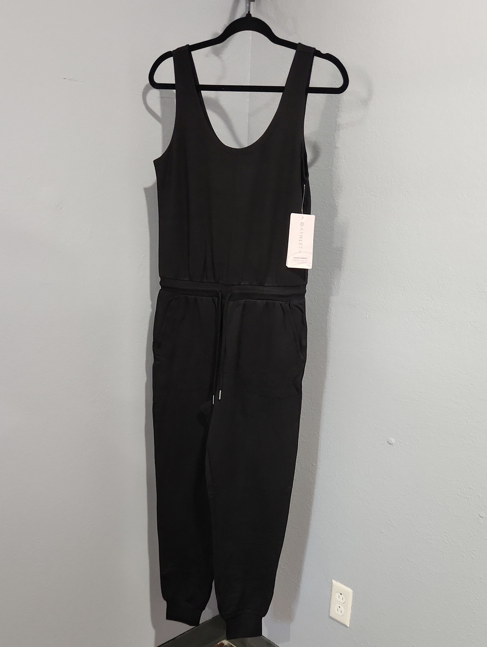 Athleta Black Scoop-Neck Drawstring Jumpsuit.